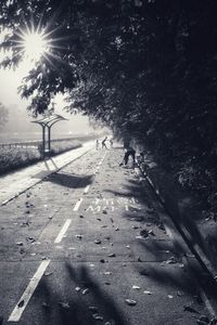 People walking on street amidst trees