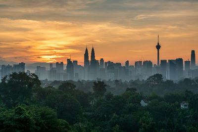 View of buildings against cloudy sky during sunset