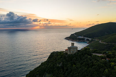 Scenic view of sea against sky at sunset