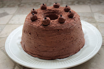 High angle view of cake in plate