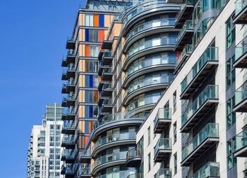 Low angle view of modern building against clear sky
