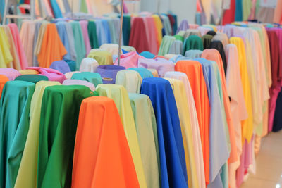 Close-up of clothes in store