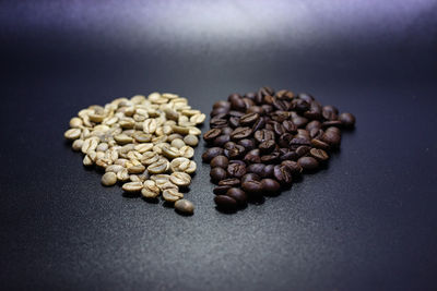 High angle view of coffee beans on table