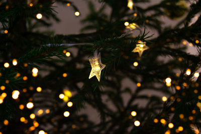 Christmas tree with sparkling lights and garland. background for new year and christmas holiday