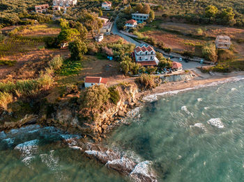 High angle view of river amidst trees