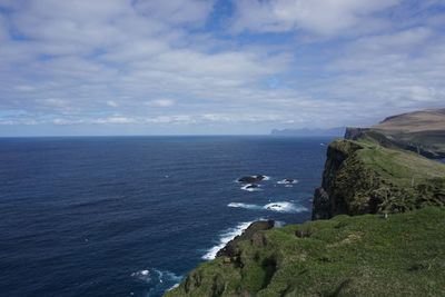 Scenic view of sea against cloudy sky