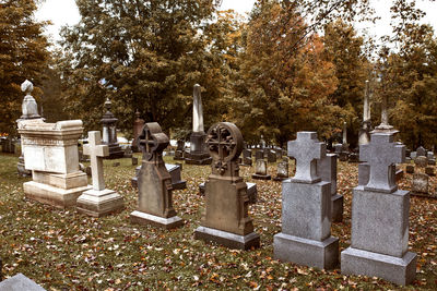 View of cross in cemetery