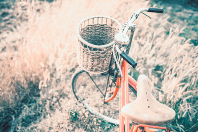High angle view of bicycle in basket