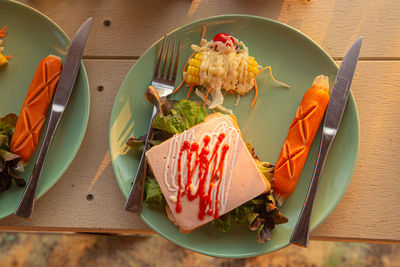 High angle view of food on table