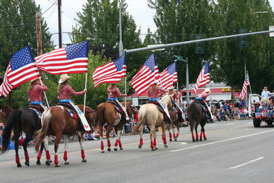 Group of people at flags