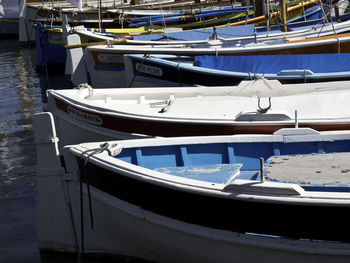 View of boats moored in harbor