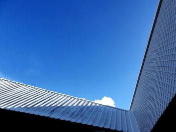 Low angle view of modern building against clear blue sky
