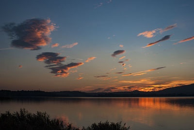 Scenic view of lake against sky during sunset