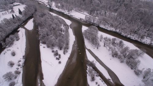 Snow covered bridge over river