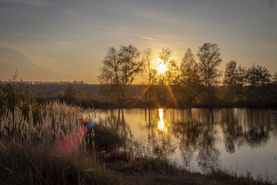 Scenic view of lake against sky during sunset