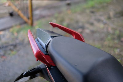 Close-up of red bicycle