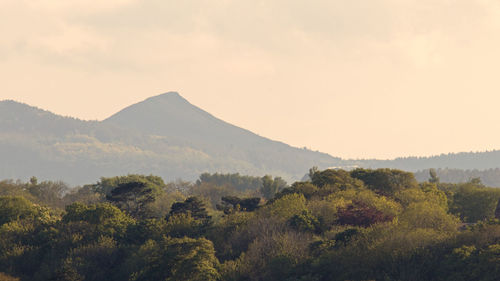 Scenic view of mountains against sky during sunset