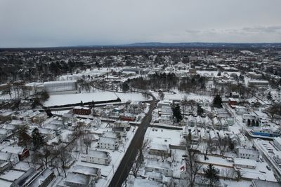 High angle view of cityscape against sky