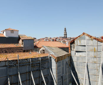 Buildings against clear blue sky