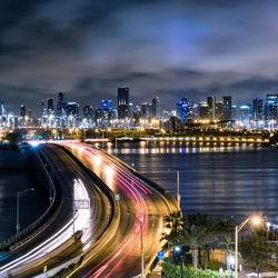 Light trails on road at night