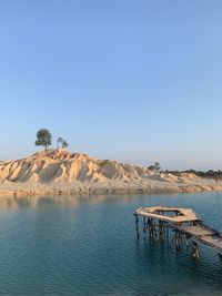 Scenic view of lake against clear sky