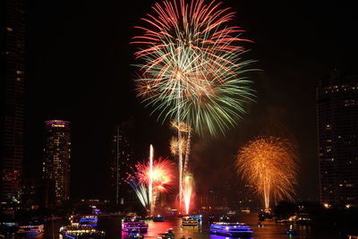 New year 2021 firework on chaopraya river