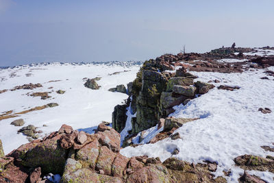 Scenic view of the top of a snowcovered mountain with solid rocks in south tyrol, italy 