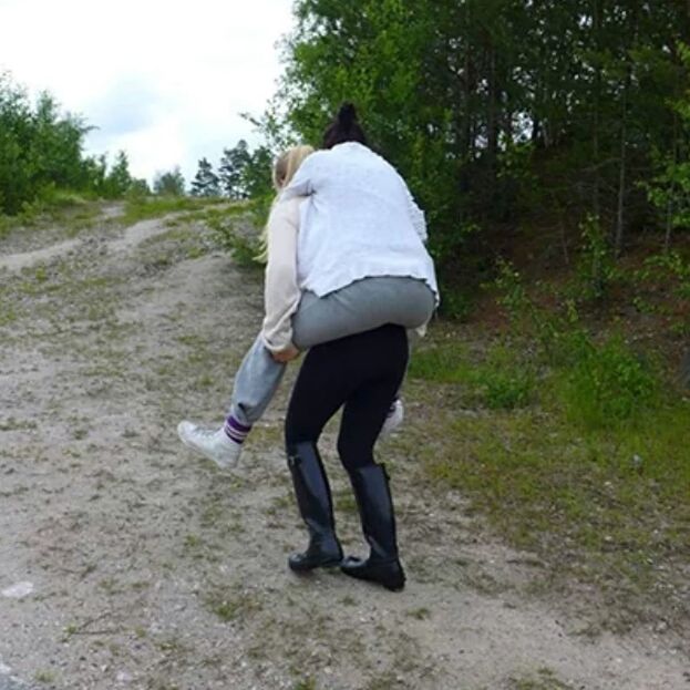 full length, rear view, lifestyles, casual clothing, leisure activity, tree, walking, men, standing, day, nature, backpack, forest, outdoors, childhood, person, dirt road, boys