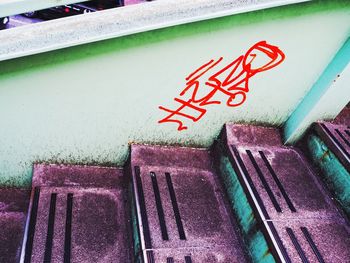 High angle view of graffiti on house