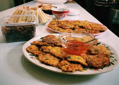 High angle view of serving food in plate