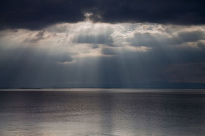 Scenic view of sea against storm clouds