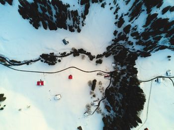 High angle view of snow against sky