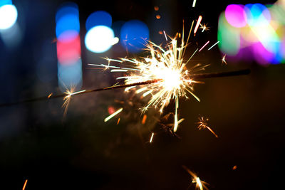 Close-up of firework display at night