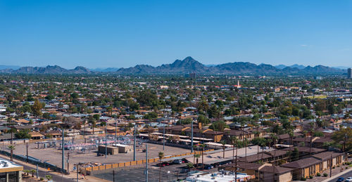 High angle view of townscape against sky