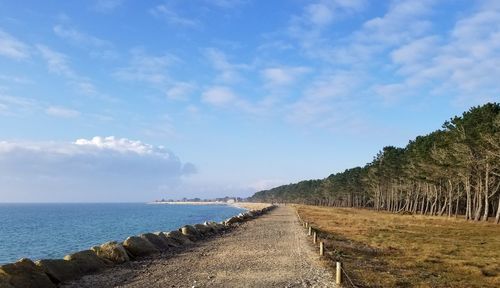 Footpath by sea against sky