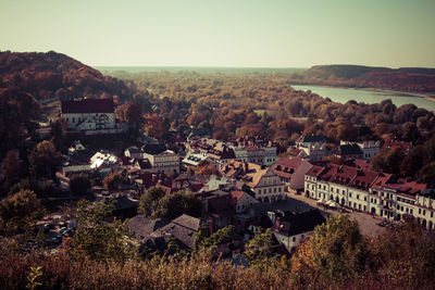 City of kazimierz dolny in poland close to the vistula river seen from the hill