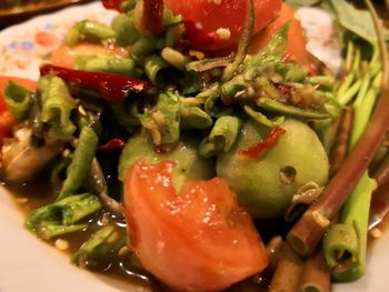 Close-up of chopped vegetables in plate