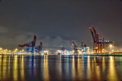 Illuminated commercial dock at night