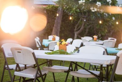 Centerpiece on table in lawn