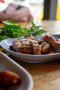 Close-up of food in plate on table