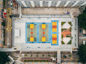 Aerial view of basketball courts in city