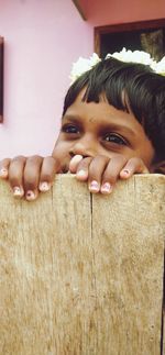 Close-up portrait of boy looking away