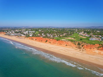 Aerial view of landscape against clear blue sky