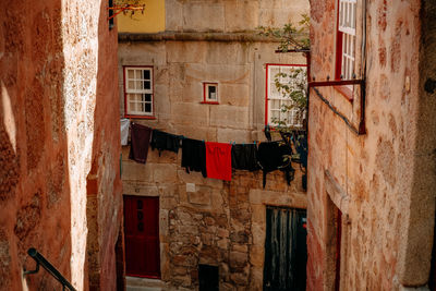 Clothes drying on old building