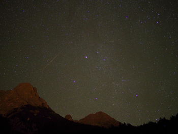 Low angle view of silhouette mountain against sky at night