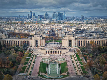 Sightseeing aerial view of the trocadero area and la defense metropolitan district