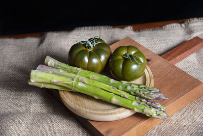 High angle view of vegetables on cutting board