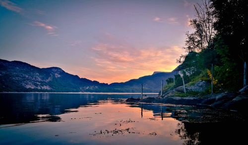 Scenic view of lake against sky during sunset