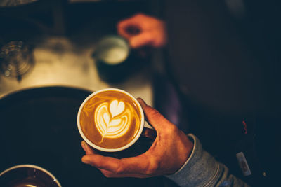 Close-up of hand holding coffee cup