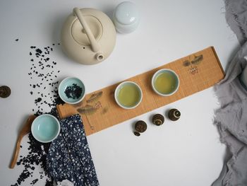 High angle view of drink on table